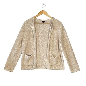 Ann Taylor Factory Crop Open Cotton Knit Cardigan Sweater Oatmeal w/ Pockets L